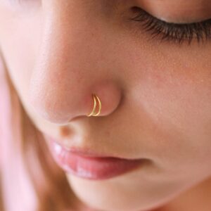 QWALIT Nose Rings Nose Rings Hoops Nose Piercings Double Hoop Nose Rings for Women Nose Piercing Jewelry Hoop Nose Rings Nose Rings Surgical Steel Rose Gold