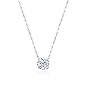 AMTI 925 Sterling Silver Plated Necklaces for Women Solitaire 1.5 Carat CZ Round Pendant Necklace | Dainty Glod Necklaces for Women Mother's Day