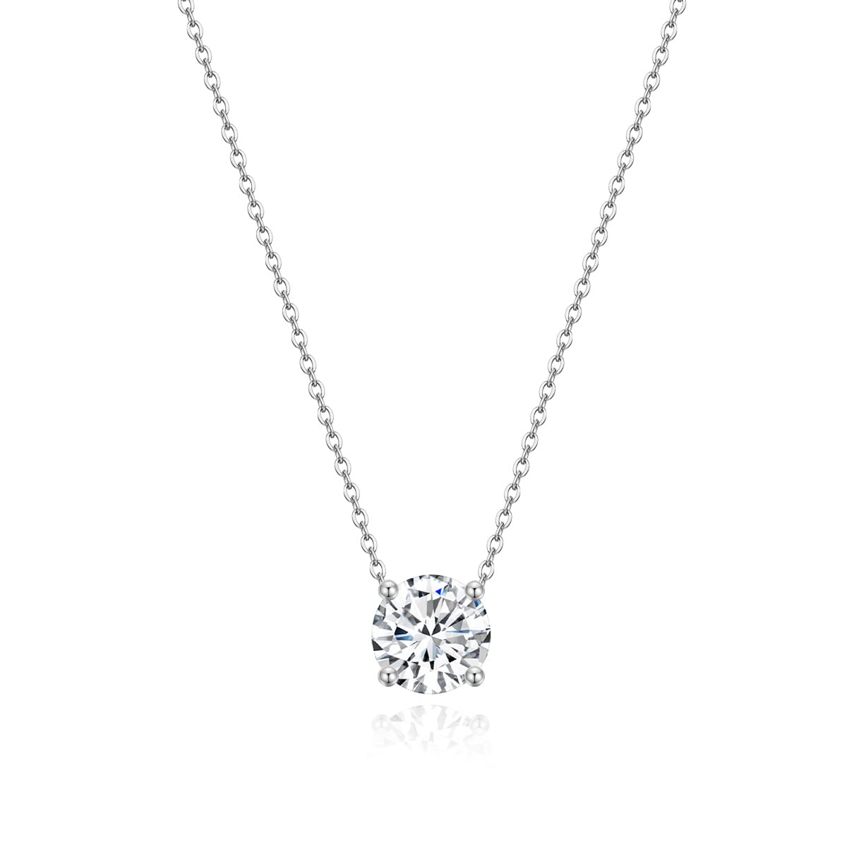 AMTI 925 Sterling Silver Plated Necklaces for Women Solitaire 1.5 Carat CZ Round Pendant Necklace | Dainty Glod Necklaces for Women Mother's Day