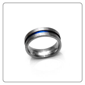 Fusamk Fashion Blue Epoxy Stainless Steel Cross Band Ring(Steel(9))