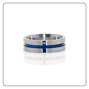 Fusamk Fashion Blue Epoxy Stainless Steel Cross Band Ring(Steel(9))