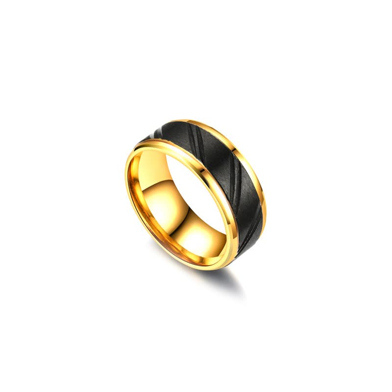 Fusamk Fashion Black Gold Stainless Steel Band Ring(Gold(12))