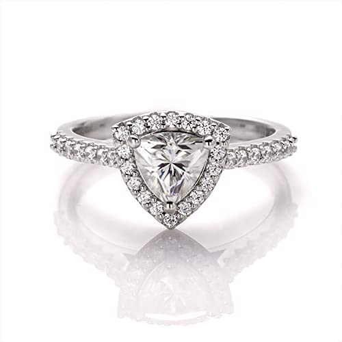 Diamond Jewelry 925 Sterling Silver Wedding Engagement Moissanite Ring 1.50CT Created Moissanite Trillion Cut G-H Color With Accents (10)