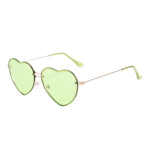 Przene Green Heart Sunglasses For Women Metal Frame Fashion Lovely Sunglasses 100% UV Protection. (Standard, Green)