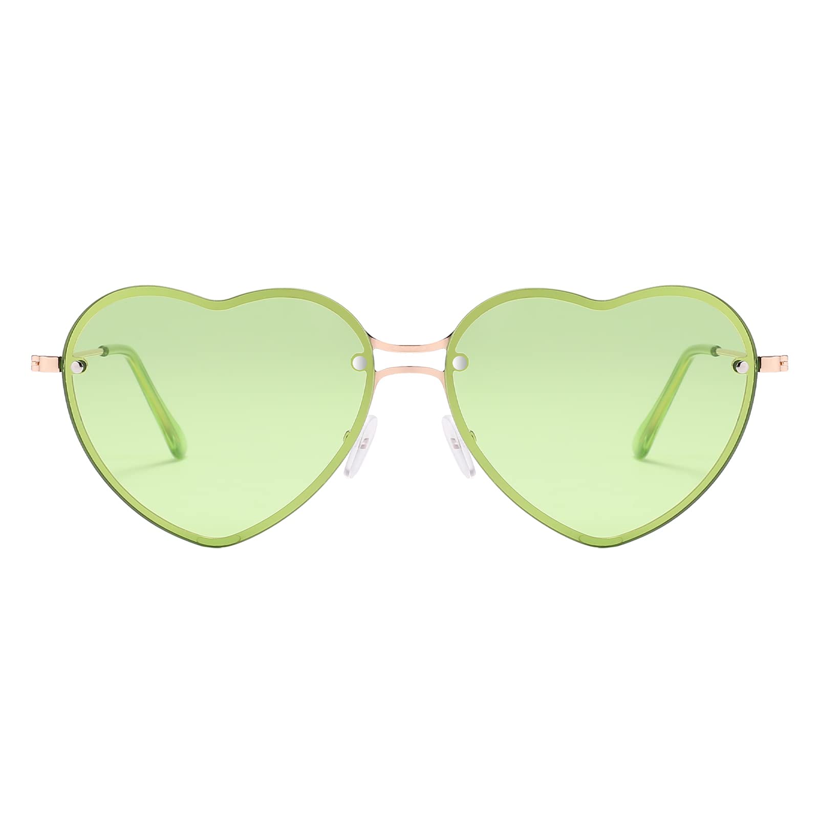 Przene Green Heart Sunglasses For Women Metal Frame Fashion Lovely Sunglasses 100% UV Protection. (Standard, Green)