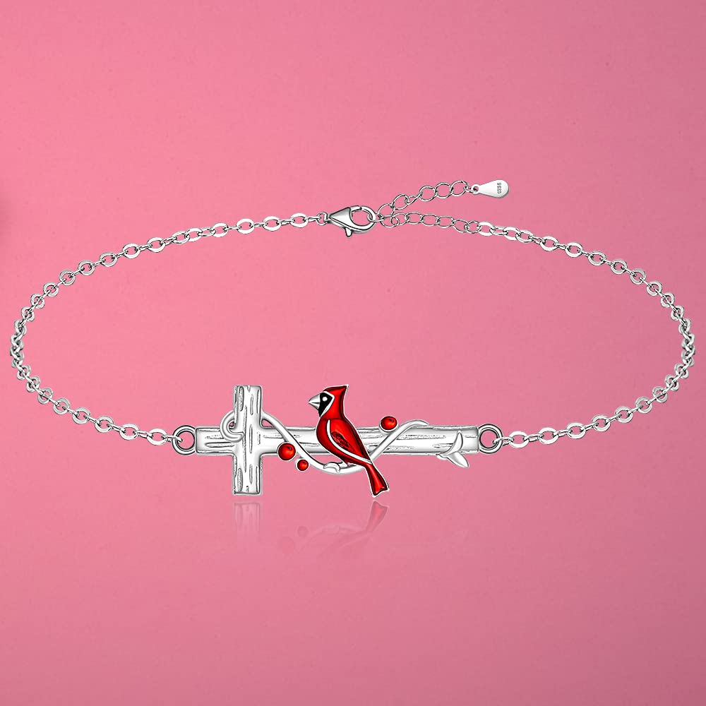 Cross Red Cardinal Bracelet for Women Memorial Cardinal Appear When Angels Are Near Cardinal Bracelets Cute Bird Sympathy Jewelry Gifts for Loss of Loved One