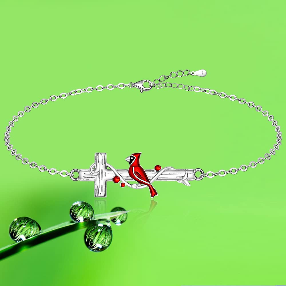 Cross Red Cardinal Bracelet for Women Memorial Cardinal Appear When Angels Are Near Cardinal Bracelets Cute Bird Sympathy Jewelry Gifts for Loss of Loved One