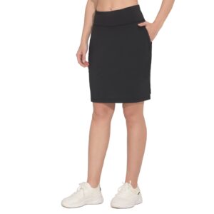 MakyeAme Women's 20" Knee Length Golf Skorts Skirts Casual Athletic Tennis Modest Skirts High Waist with Pockets UPF50+, Black XL