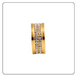 Fusamk Fashion 18K Gold Stainless Steel Band Ring Two Row Crystal Ring(Gold(9))