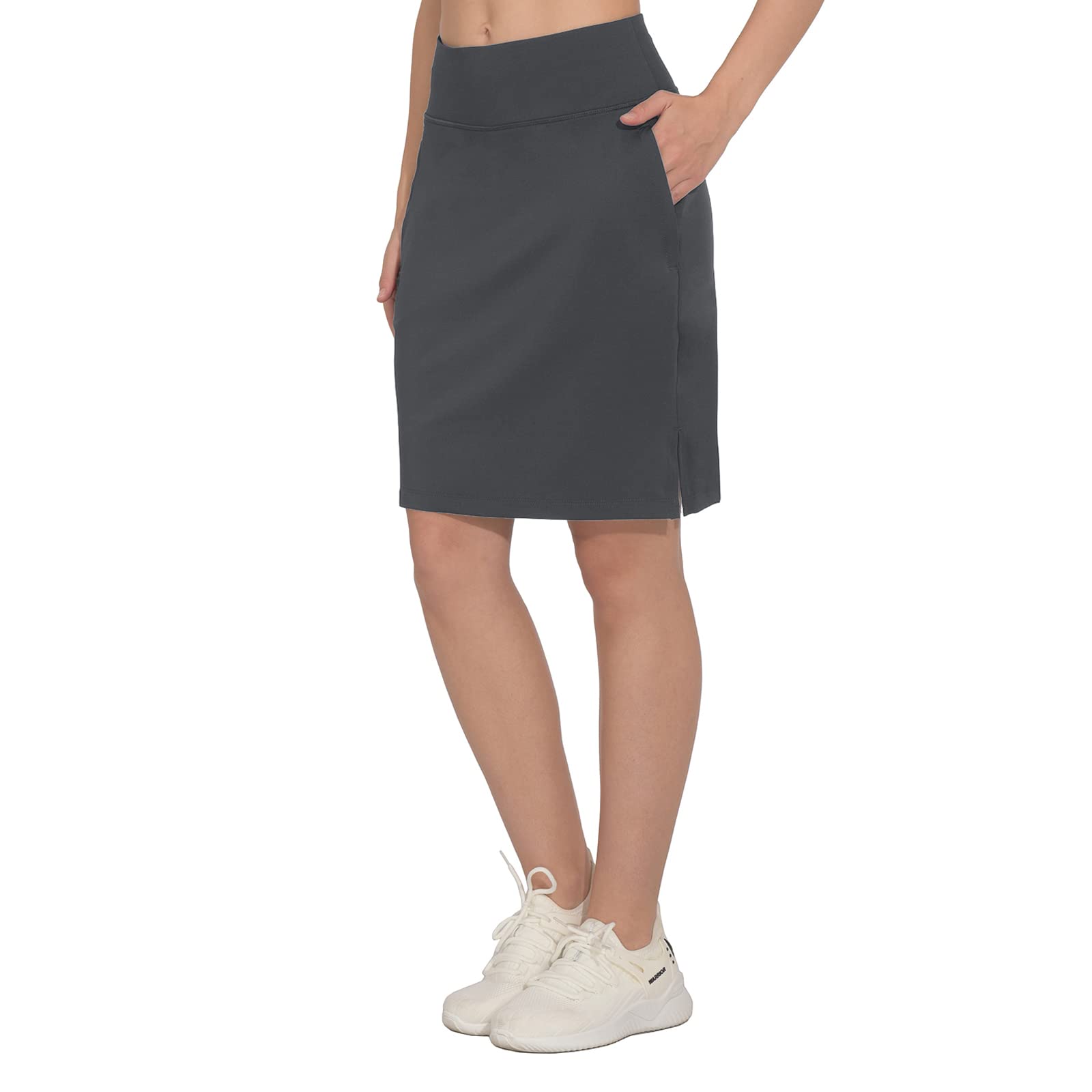 MakyeAme Women's 20" Knee Length Golf Skorts Skirts Casual Athletic Tennis Modest Skirts High Waist with Pockets UPF50+, Dark Grey XL