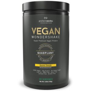 protein works - vegan wondershake | vegan protein shake | super smooth, amazing taste | | 21g plant based protein | premium vegan blend | low calorie | 30 servings | banana smooth