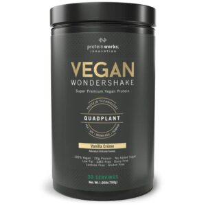 protein works - vegan wondershake | vegan protein shake | super smooth, amazing taste | 21g plant based protein | premium vegan blend | low calorie | 30 servings | vanilla crème