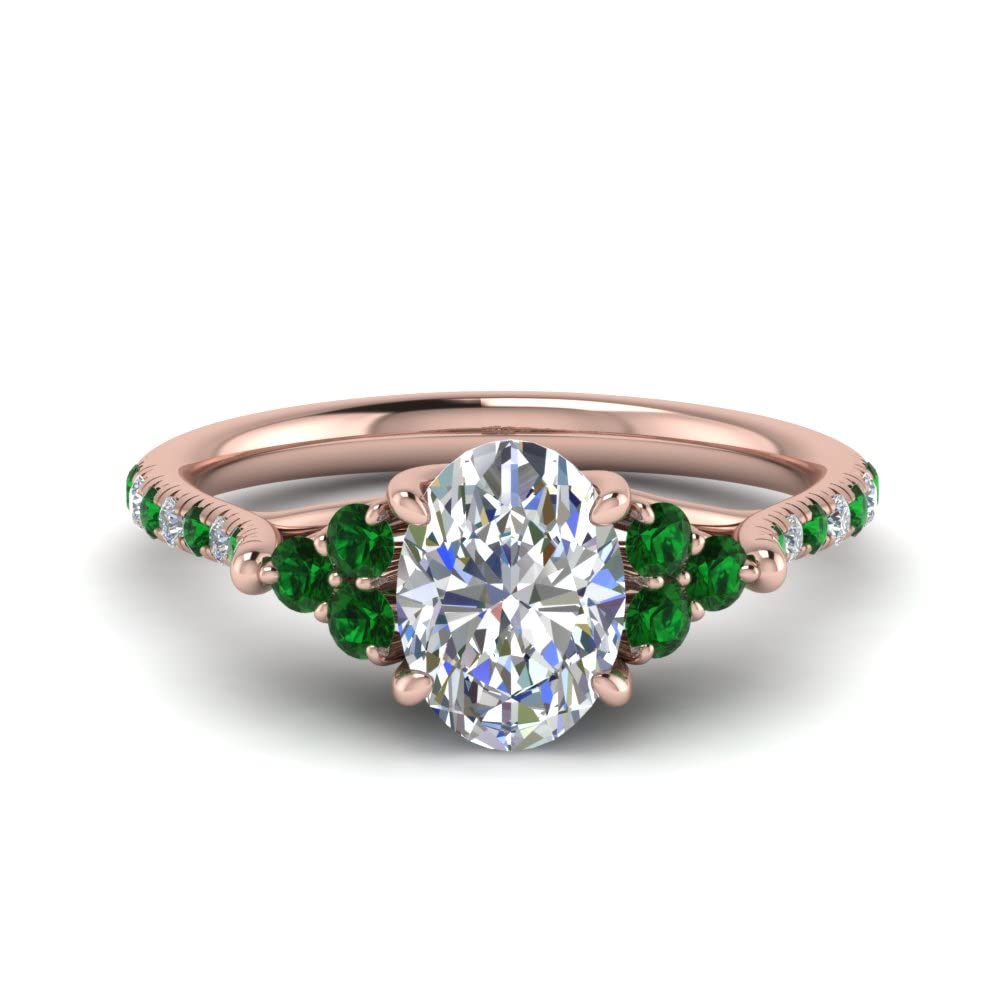 JewelryGift Oval Shaped Petite Cathedral Diamond Ring Rose Gold Plated Created Emerald Oval Shape Green Color Petite Engagement Rings Cathedral Setting in Size 11 Fashion Jewelry