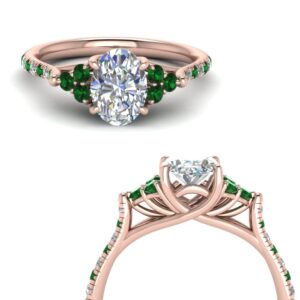 JewelryGift Oval Shaped Petite Cathedral Diamond Ring Rose Gold Plated Created Emerald Oval Shape Green Color Petite Engagement Rings Cathedral Setting in Size 11 Fashion Jewelry