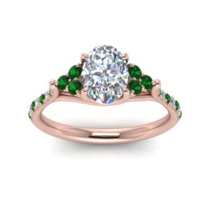 JewelryGift Oval Shaped Petite Cathedral Diamond Ring Rose Gold Plated Created Emerald Oval Shape Green Color Petite Engagement Rings Cathedral Setting in Size 11 Fashion Jewelry