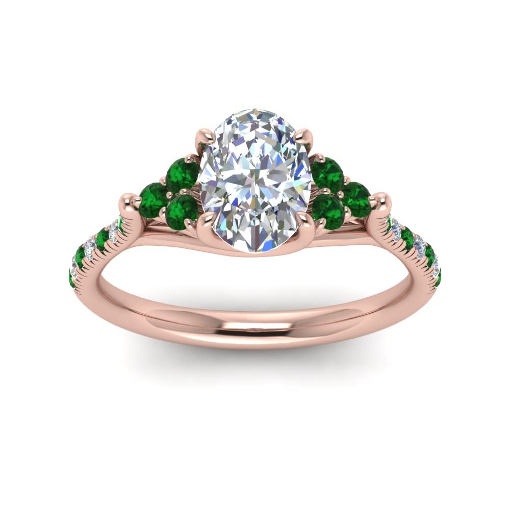 JewelryGift Oval Shaped Petite Cathedral Diamond Ring Rose Gold Plated Created Emerald Oval Shape Green Color Petite Engagement Rings Cathedral Setting in Size 11 Fashion Jewelry