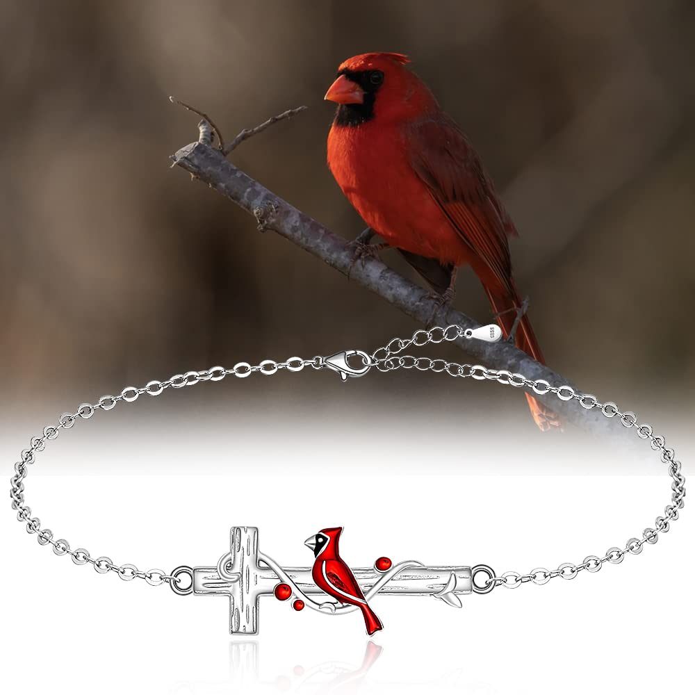 Cross Red Cardinal Bracelet for Women Memorial Cardinal Appear When Angels Are Near Cardinal Bracelets Cute Bird Sympathy Jewelry Gifts for Loss of Loved One