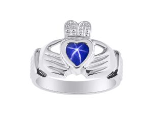 rylos rings sterling silver claddah love, loyalty & friendship heart 6mm gem irish wedding band claddagh rings blue star sapphire jewelry size 10