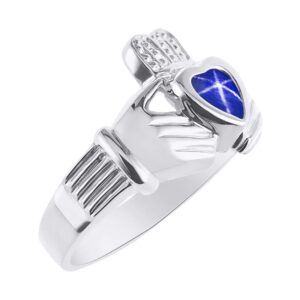 Rylos Rings Sterling Silver Claddah Love, Loyalty & Friendship Heart 6MM Gem Irish Wedding Band Claddagh Rings Blue Star Sapphire Jewelry Size 10