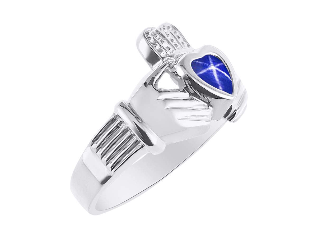 Rylos Rings Sterling Silver Claddah Love, Loyalty & Friendship Heart 6MM Gem Irish Wedding Band Claddagh Rings Blue Star Sapphire Jewelry Size 10