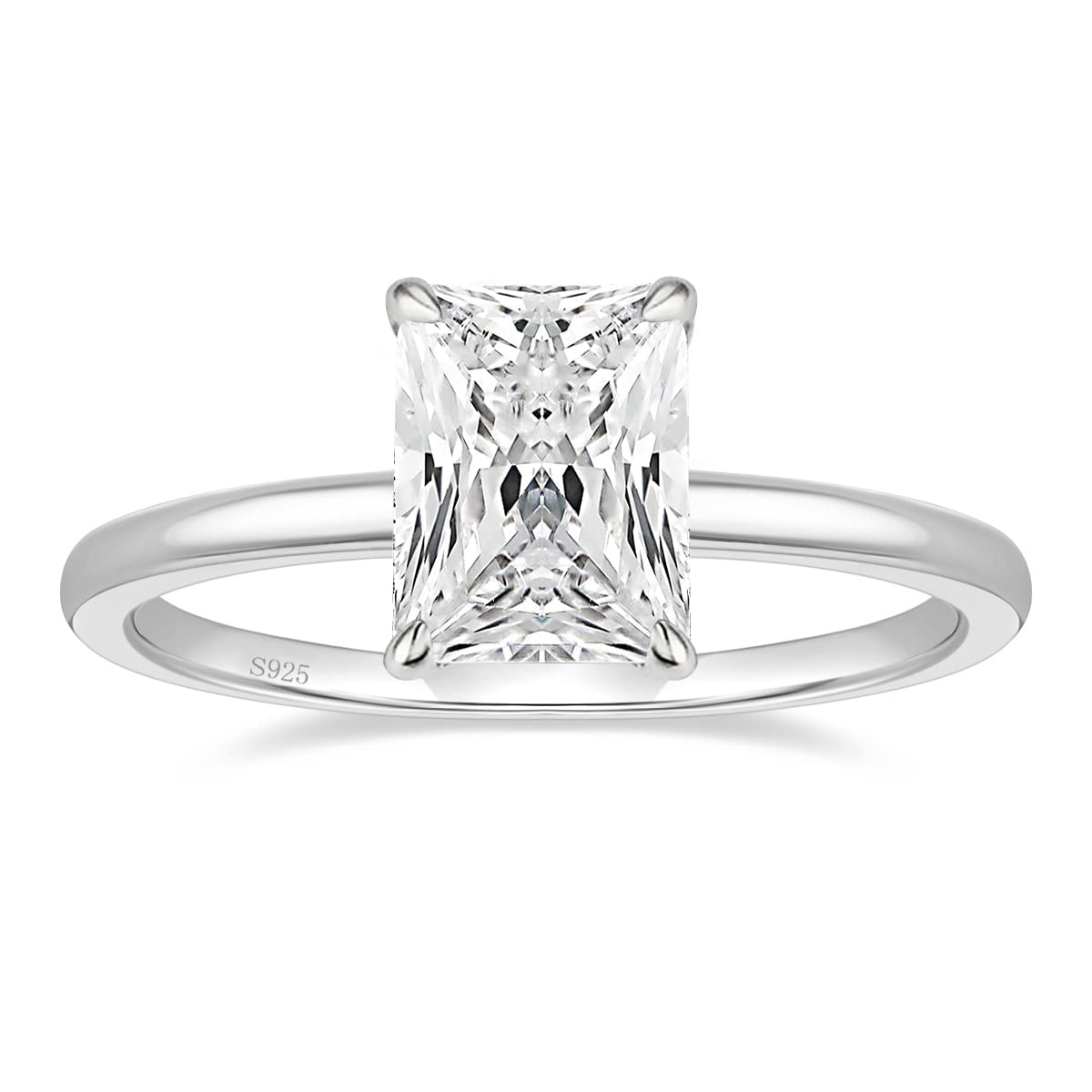 EAMTI 3CT 925 Sterling Silver Engagement Rings Radiant Cut Solitaire Cubic Zirconia CZ Wedding Promise Rings for Her Wedding Bands for Women Size 6