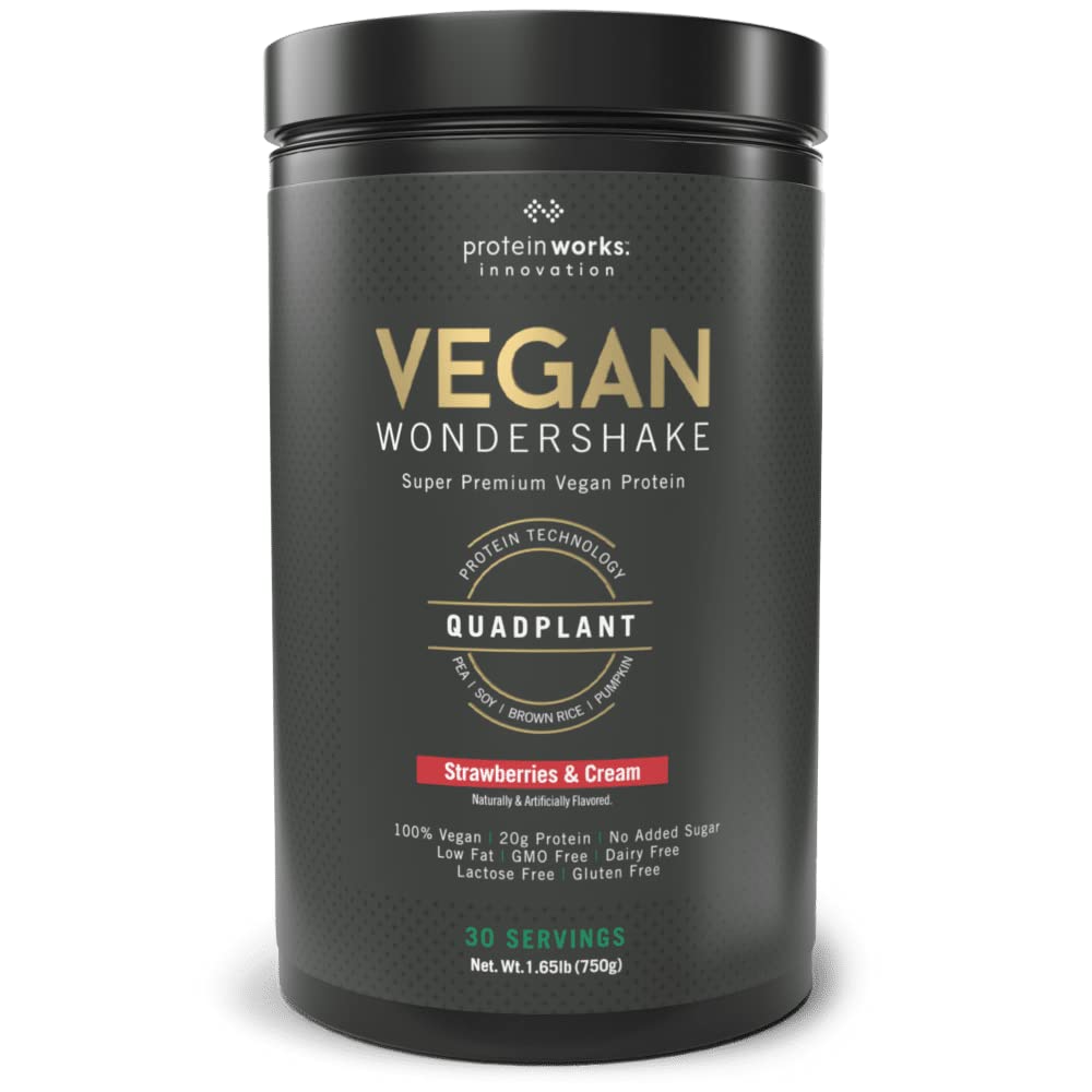 Protein Works - Vegan Wondershake | Vegan Protein Shake | Super Smooth, Amazing Taste | 30 Servings | Strawberries & Cream