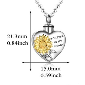 Jude Jewelers Stainless Steel Heart Shaped Sun Flower Ash Urn Keepsake Memorial Loved Ones Pendant Necklace (Silver Gold)