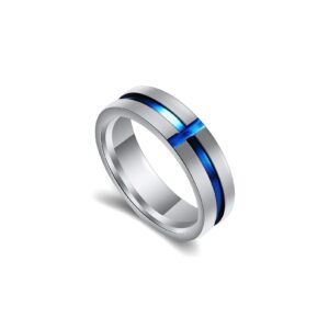 fusamk fashion blue epoxy stainless steel cross band ring(steel(9))