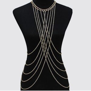 Crossover Harness Body Chain Bra Crossover Chain Body Necklace Bikini Chains Necklace for Women Girls Fashion Body Jewelry-gold