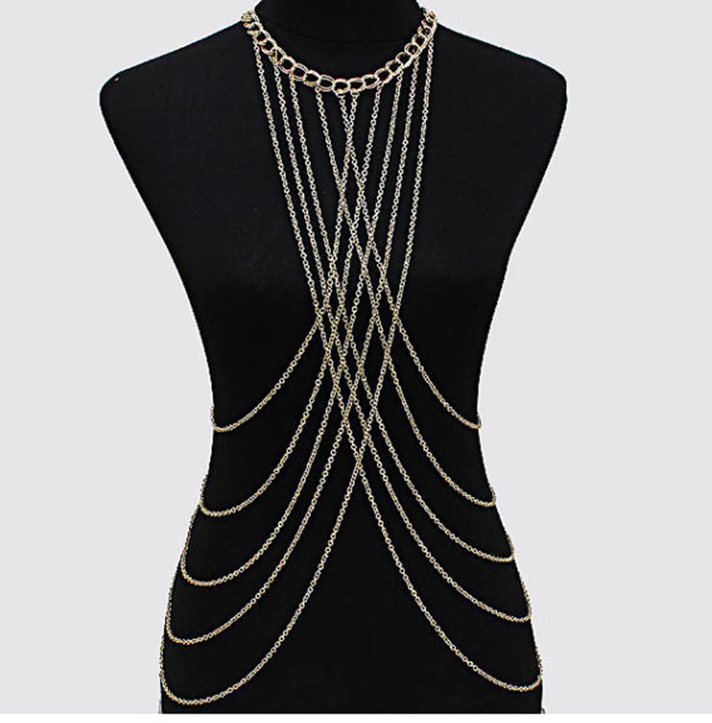 Crossover Harness Body Chain Bra Crossover Chain Body Necklace Bikini Chains Necklace for Women Girls Fashion Body Jewelry-gold