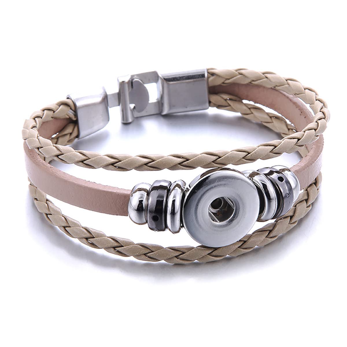 H&PY Leather Snap Button Bracelet Handmade Brown Black PU Leather Snap Jewelry Bracelet for Women Men Fit DIY 18mm Snap Buttons Jewelry (3, Zinc Alloy)