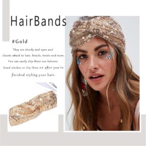 CAKURE Sequins Headbands Criss Cross Hairbands Stretchy Wide Head Bands Turban African Head Wrap Hair Accessories for Women and Girls Pack of 1 (Gold)