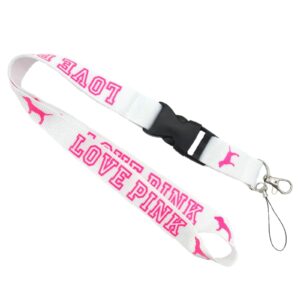 Lanyard for Keys Neck Strap Keychain ID Holder Keyring for Women Phones Bags Keys Cell Phones Bags Accessories-Detachable Lanyard with Quick Release Buckle (White-pink)