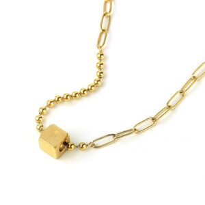 DASIQI Gold Necklace Stainless Steel Square Dice Beads Splicing Chains Fashion Jewelry for Women 20 inch