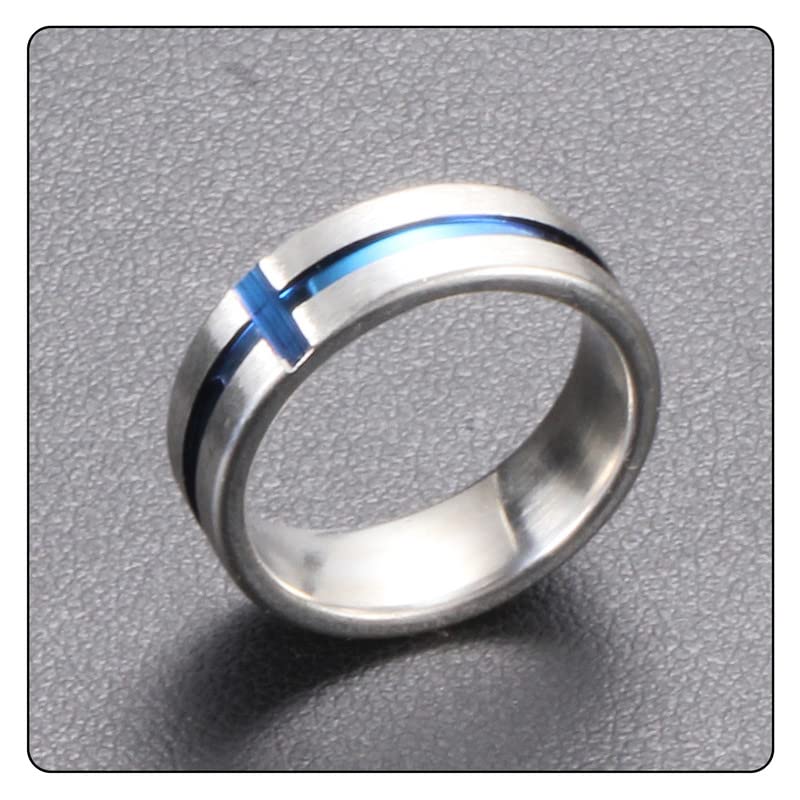 Fusamk Fashion Blue Epoxy Stainless Steel Cross Band Ring(Steel(9))