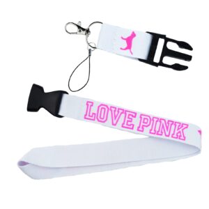 Lanyard for Keys Neck Strap Keychain ID Holder Keyring for Women Phones Bags Keys Cell Phones Bags Accessories-Detachable Lanyard with Quick Release Buckle (White-pink)