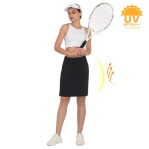 MakyeAme Women's 20" Knee Length Golf Skorts Skirts Casual Athletic Tennis Modest Skirts High Waist with Pockets UPF50+, Black XL