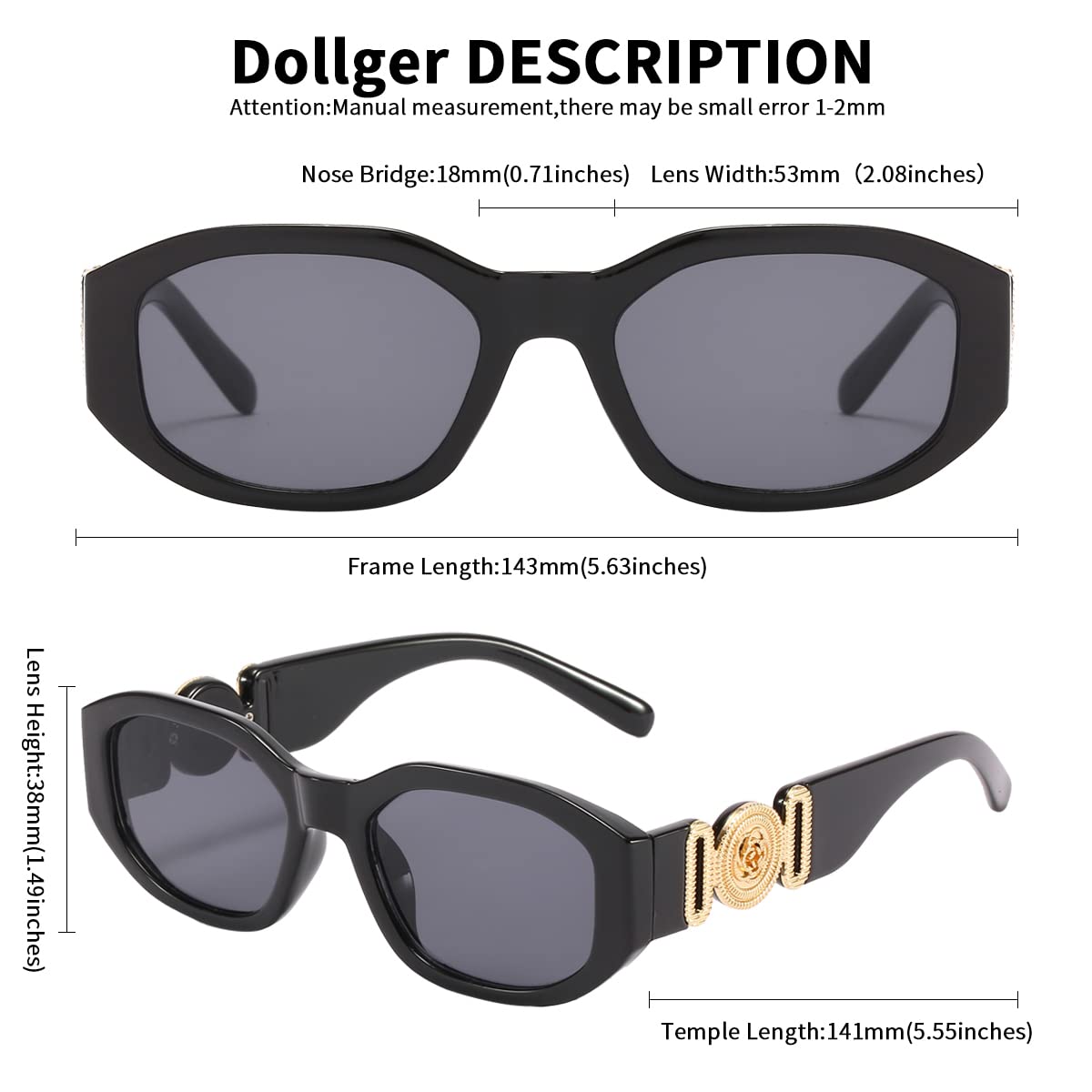 Dollger Rectangle Sunglasses for Women Trendy Irregular Luxury Design Black Sunlasses UV Protection