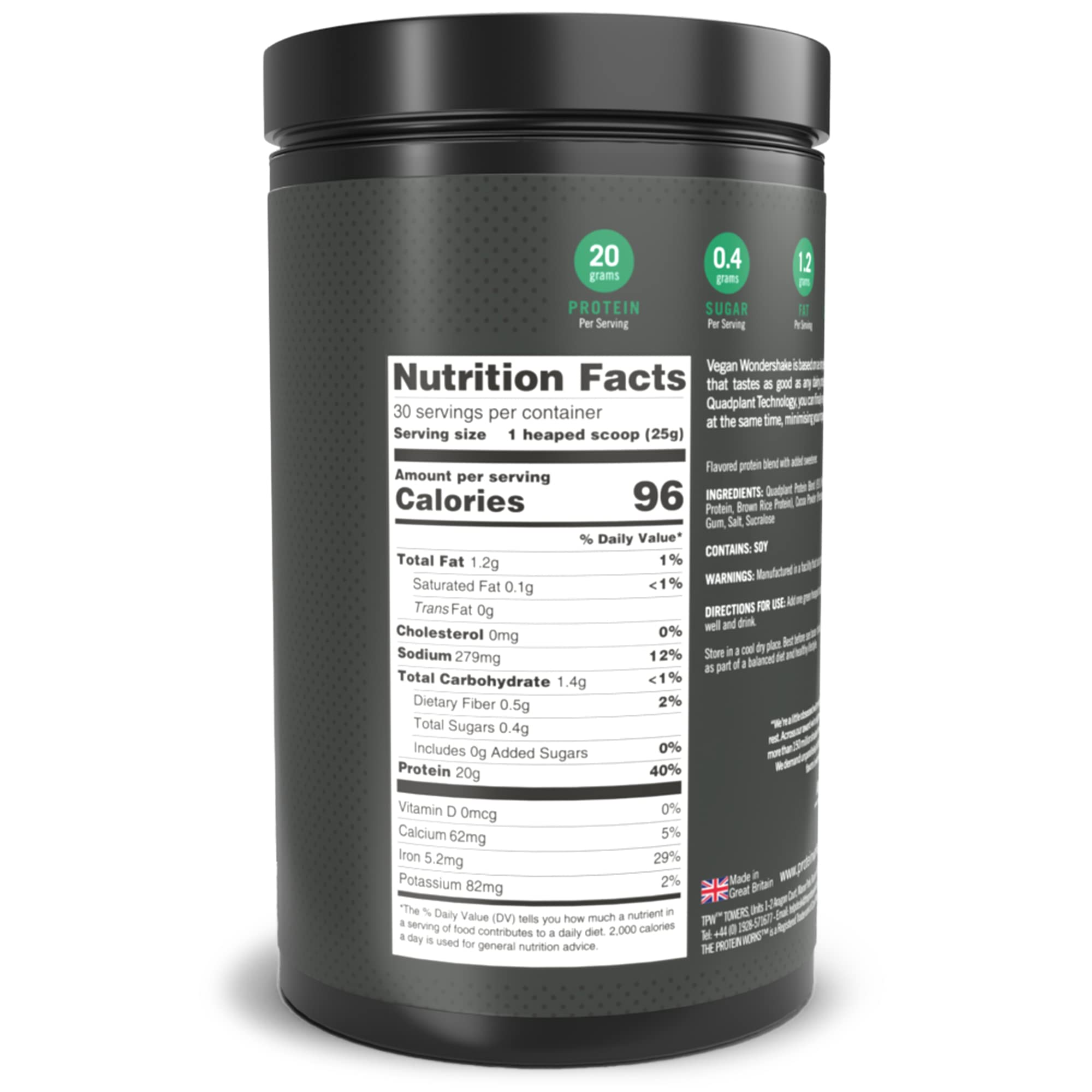 Protein Works - Vegan Wondershake | Vegan Protein Shake | Super Smooth, Amazing Taste | | 21g Plant Based Protein | Premium Vegan Blend | Low Calorie | 30 Servings | Double Chocolate