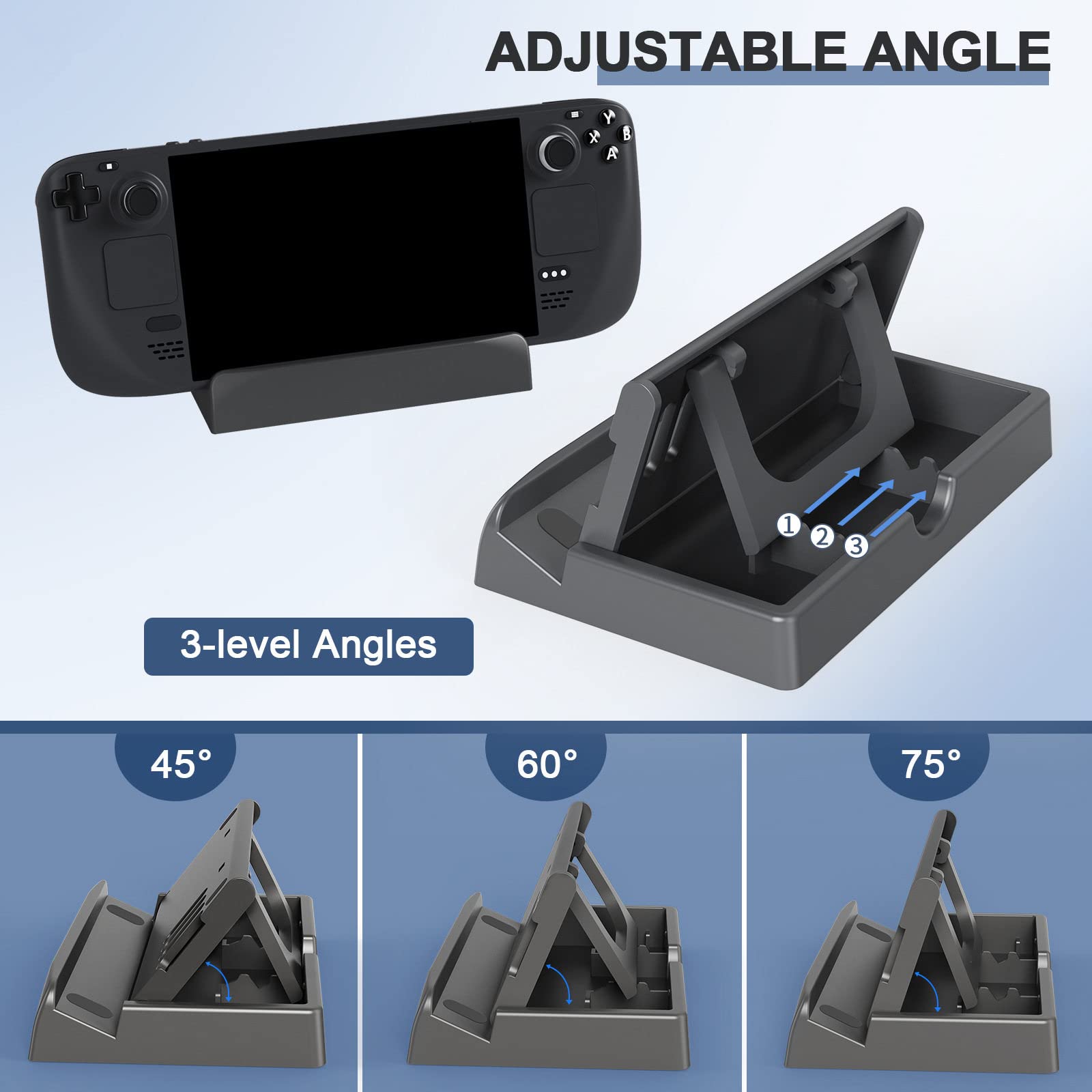 Ngaantyun Stand Base for Valve Steam Deck Dock Accessories PC Console Game Handheld Gaming Holder Mount Bracket Black (3-Level Adjustable Angel)