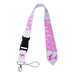 Lanyard for Keys Neck Strap Keychain ID Holder Keyring for Women Phones Bags Keys Cell Phones Bags Accessories-Detachable Lanyard with Quick Release Buckle (White-pink)