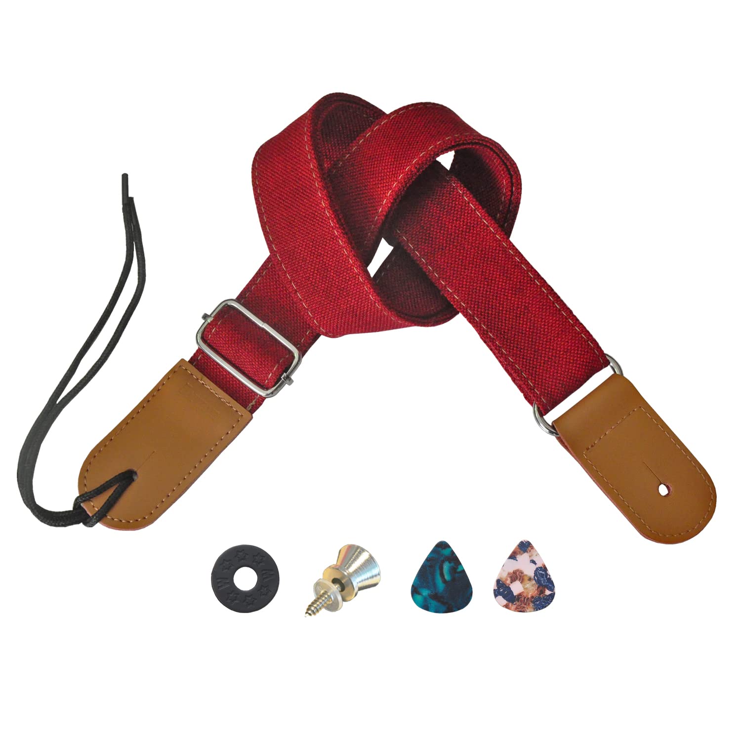 Farcaya Ukulele Strap Soprano Concert Tenor Baritone Banjo Mandolin Cotton Linen Leather Ends Uke Strap, Musical Instrument Accessories Picks Lock Button Screw (Red)