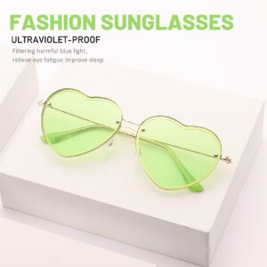 Przene Green Heart Sunglasses For Women Metal Frame Fashion Lovely Sunglasses 100% UV Protection. (Standard, Green)