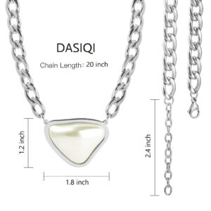 DASIQI Pearl Pendant Necklace Cuban Link Thick Silver Chain Stainless Steel Fashion Jewelry