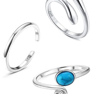 MILACOLATO 925 Sterling Silver Toe Rings Set for Women Hypoallergenic Adjustable Band Ring Open Toe Ring Foot Jewelry Minimalist Teardrop Turquoise Toe Rings Summer Accessory