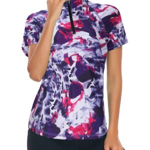 LURANEE Womens Golf Shirt,Workout Tops Short Sleeve Half-Zip SPF 50+ Sun Protection Shirts Cooling Dry Fit Running Clothes Lightweight Hiking Sport Yoga Jacket Active Wear Tie Dye Medium