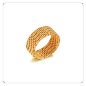 Fusamk Fashion 18K Gold tainless Steel Mesh Band Ring(Gold(9))