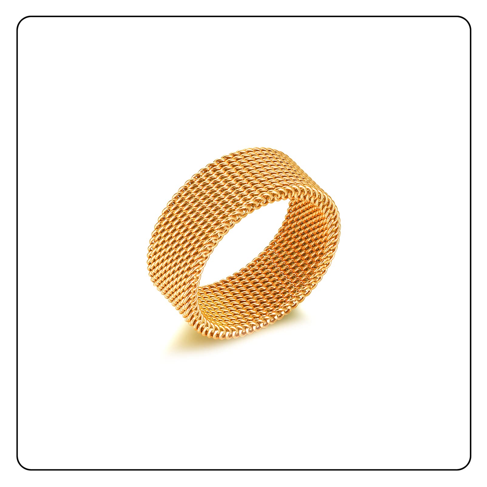 Fusamk Fashion 18K Gold tainless Steel Mesh Band Ring(Gold(9))