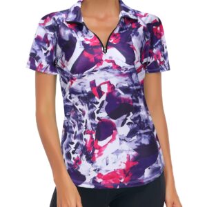 LURANEE Womens Golf Shirt,Workout Tops Short Sleeve Half-Zip SPF 50+ Sun Protection Shirts Cooling Dry Fit Running Clothes Lightweight Hiking Sport Yoga Jacket Active Wear Tie Dye Medium