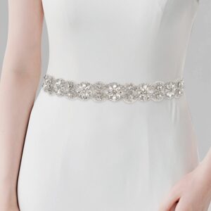 yanstar Rhinestone Bridal Belt, Sparkly Wedding Dress Belt, Silver Wedding Belt for Bride Dress